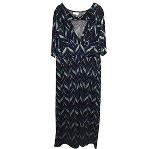 Vintage AVENUE Maxi Dress Plus Sz 18/20 Peacock Print Cut Out Mature Casual Work